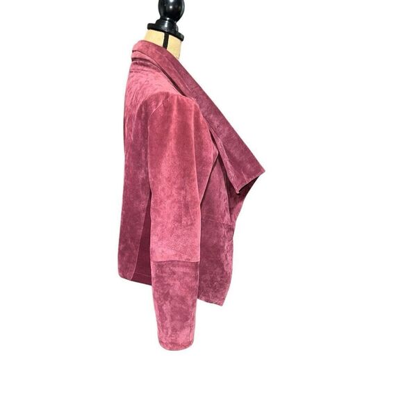 American Glamour Badgley Mischka Suede Open Front Jacket Large Burgundy - Picture 4 of 8